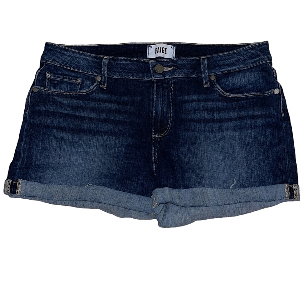 PAIGE Jimmy Jimmy Short Size 29 in Caitlin Wash Dark Wash Raw Edge Rolled Hem